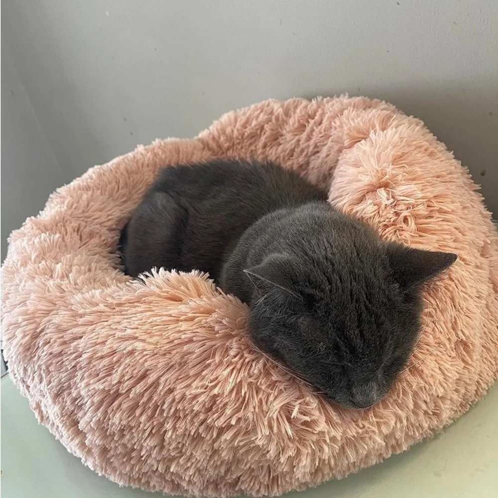 Washable Cat Bed Donut Calming for Cats, Small/Medium Dogs, Round Soft